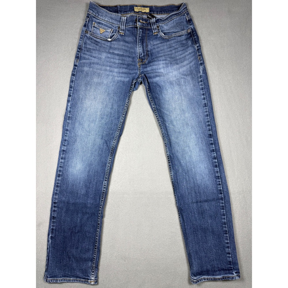 Guess Mens Diamond Tapered Jeans‎ 30x32 Blue Medium Wash Denim Logo Casual